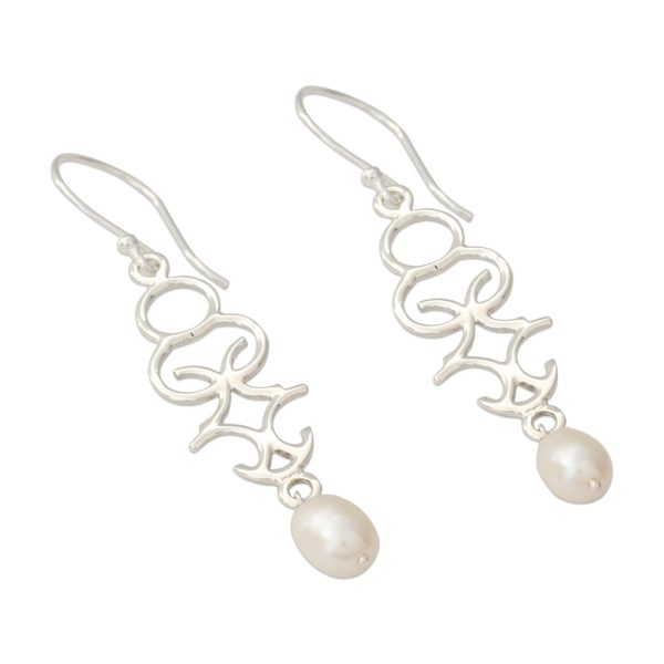 Sublime Trellis Polished Sterling Silver Dangle Earring with Cultured Pearls Hot on Sale