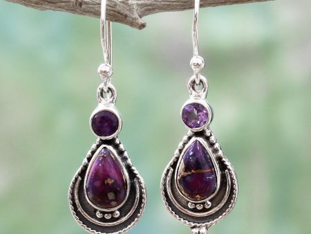 Mughal Lilac Sterling Silver Dangle Earrings For Sale