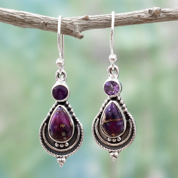 Mughal Lilac Sterling Silver Dangle Earrings For Sale