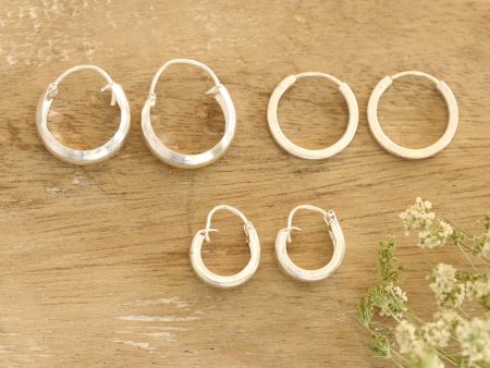 Lustrous Loops Artisan Crafted Sterling Silver Hoop Earrings (Set of 3) For Discount