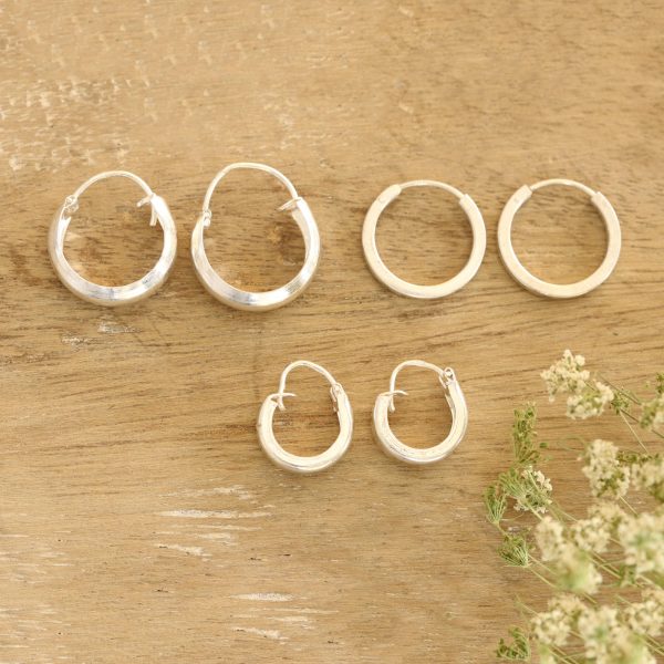 Lustrous Loops Artisan Crafted Sterling Silver Hoop Earrings (Set of 3) For Discount