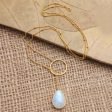 Sky Blue Teardrop Gold-Plated Rainbow Moonstone Pendant Necklace Supply