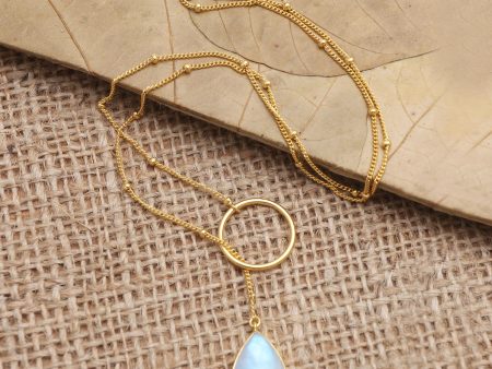 Sky Blue Teardrop Gold-Plated Rainbow Moonstone Pendant Necklace Supply