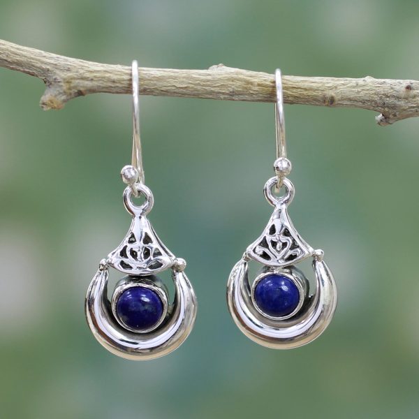 Alluring Crescent Lapis Lazuli Silver Earrings Supply