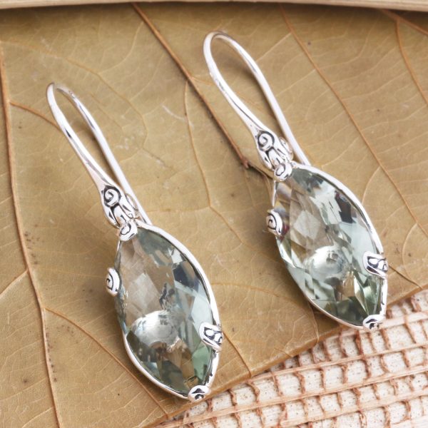 Nepenthes in Green Checkerboard Faceted Prasiolite Drop Earrings Supply