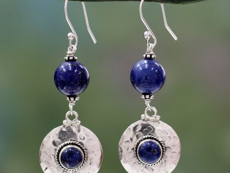 Royal Moonlight Lapis Lazuli & Silver Dangle Earrings For Cheap