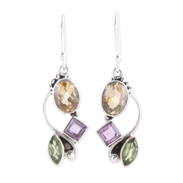 Sun with Violets Multi-Gem Citrine Earrings Cheap