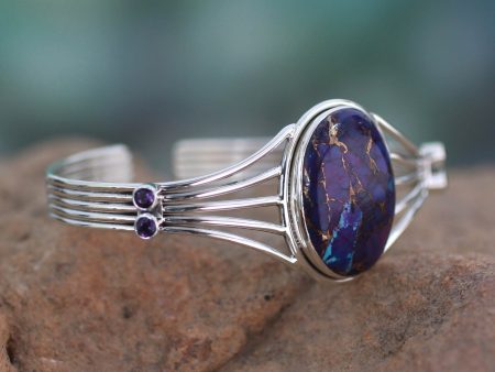 Violet Island Amethyst and Composite Turquoise Silver Cuff Bracelet Discount