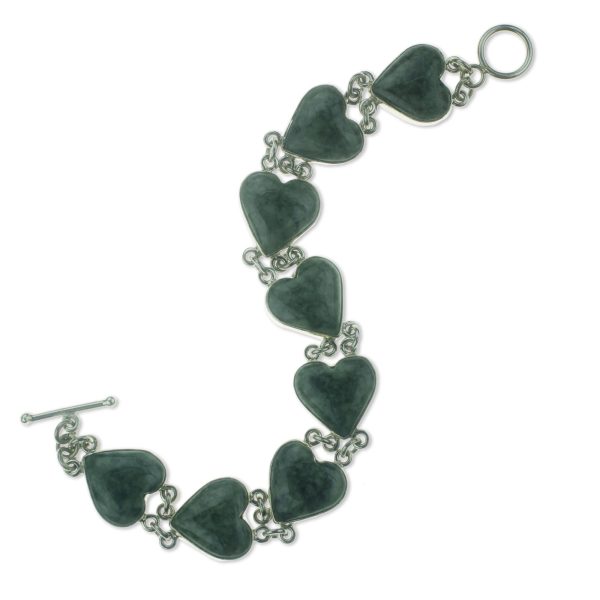 Love Immemorial Heart Shaped Jade Sterling Silver Link Bracelet Discount