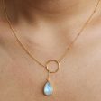 Sky Blue Teardrop Gold-Plated Rainbow Moonstone Pendant Necklace Supply