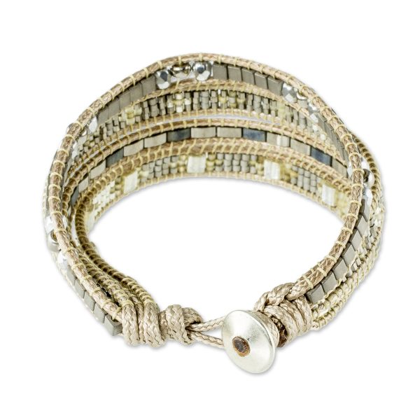 Silver Reflection Silvery Beaded Wristband Bracelet from Guatemala Online Hot Sale