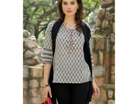 Paisley Dance Black & Gray Cotton Tunic Hot on Sale