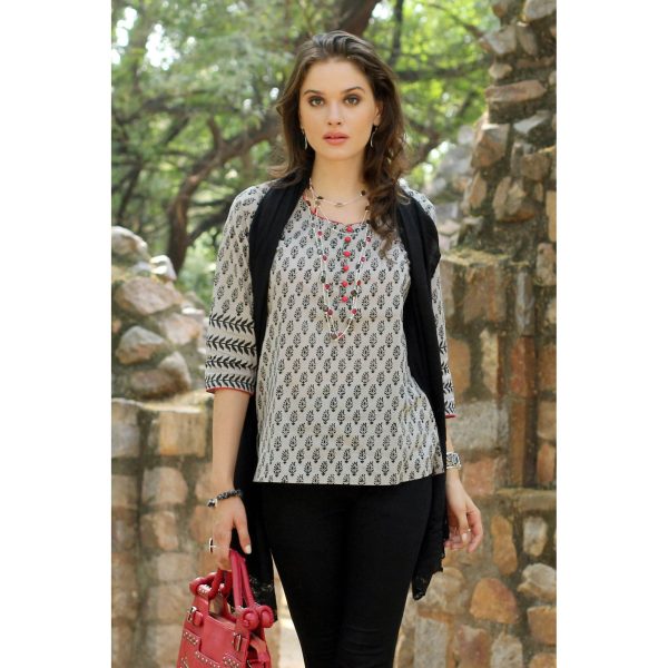 Paisley Dance Black & Gray Cotton Tunic Hot on Sale