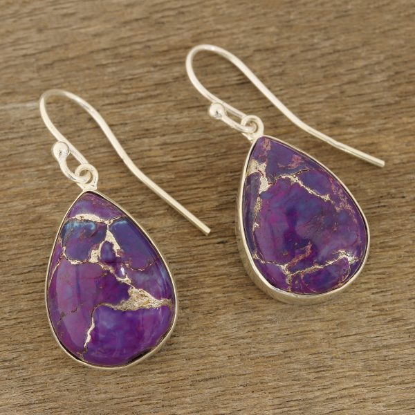 Regal Veins Purple Composite Turquoise Dangle Earrings from India Online Sale