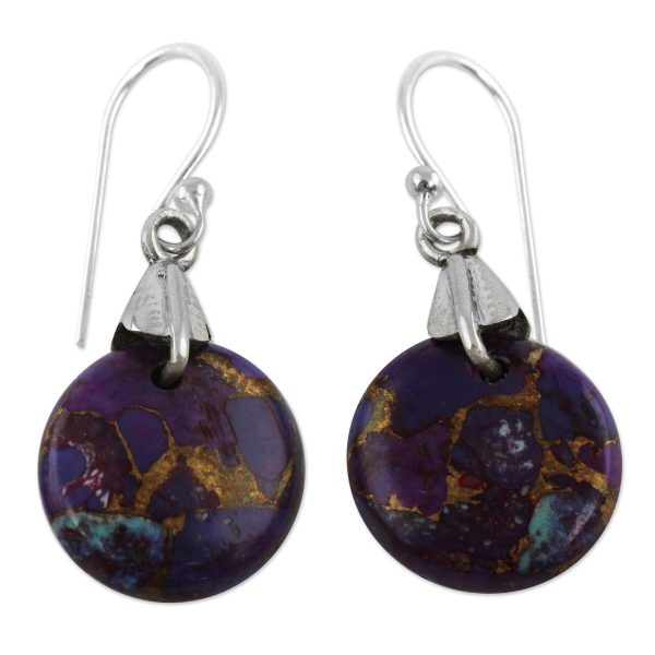 Purple Turquoise Moon & Sterling Silver Dangle Earrings Hot on Sale