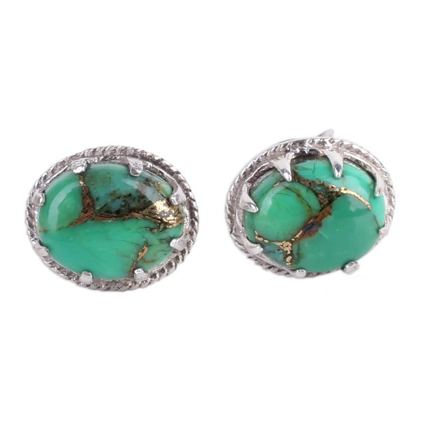 Morning in Green Turquoise Silver Stud Earrings Hot on Sale