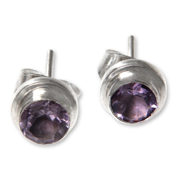 Purple Simplicity Amethyst Silver Stud Earrings Hot on Sale