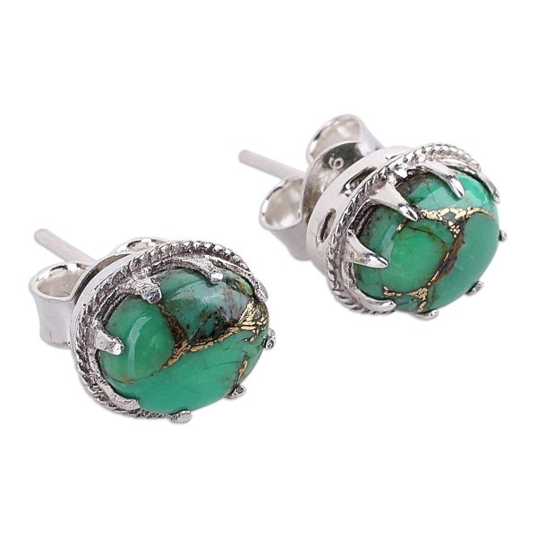 Morning in Green Turquoise Silver Stud Earrings Hot on Sale