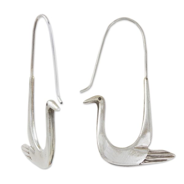 Sterling Silver Dove Hoop Earrings For Sale