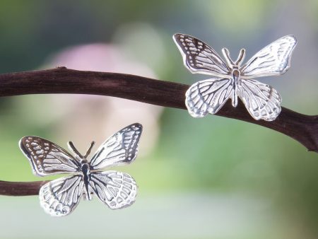 Monarch Butterfly Sterling Silver Button Earrings Online Sale