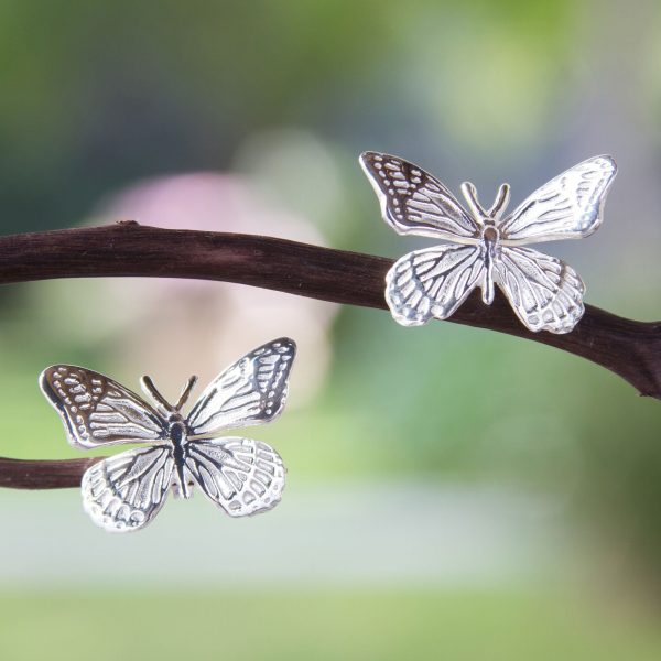 Monarch Butterfly Sterling Silver Button Earrings Online Sale