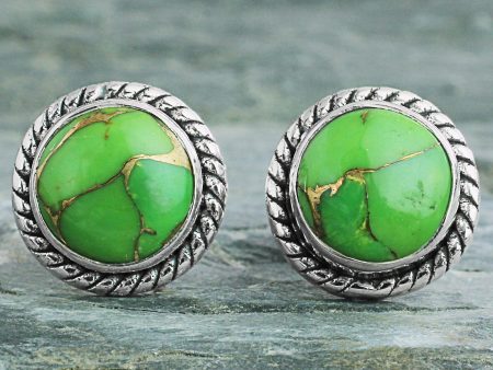 Reconstituted Turquoise & Sterling Silver Stud Earrings on Sale