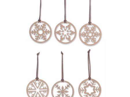 Let It Snow Christmas Brown Wood Set of 6 Ornaments For Sale