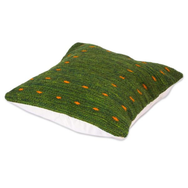 Green Hand Woven Wool Throw Pillow Cover,  Dotted Passion In Green  Discount