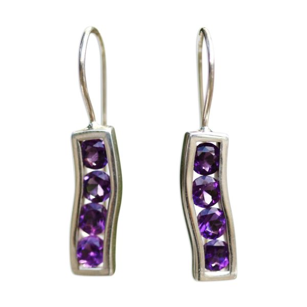 Ribbon Amethyst & Silver Drop Hook Earrings Online