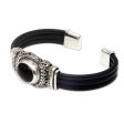 Royal Splendor Onyx Silver & Rubber Cuff Bracelet Online Hot Sale