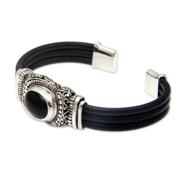 Royal Splendor Onyx Silver & Rubber Cuff Bracelet Online Hot Sale