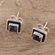 Regal Frame Square Amethyst Stud Earrings from India For Cheap