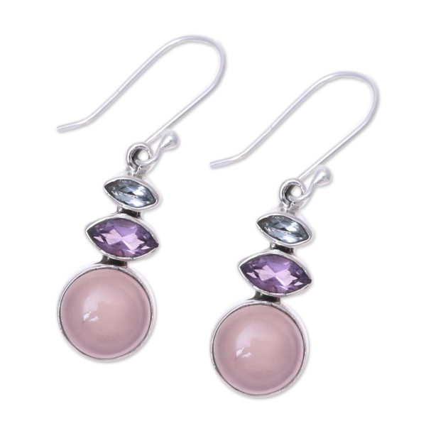 Peaceful Dazzle in Pink Multi-Gemstone Dangle Earrings in Pink from India Sale