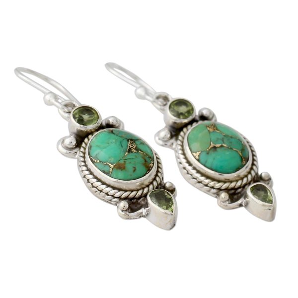 Resplendent in Green Turquoise & Silver Earrings For Cheap