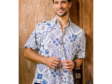 Island Batik Blue & White Men s Batik Shirt Fashion