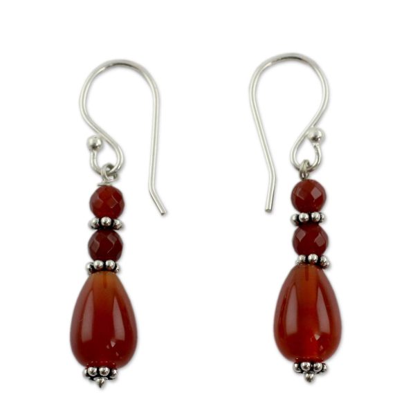 Sterling Silver & Carnelian Beaded Earrings For Discount