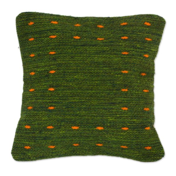 Green Hand Woven Wool Throw Pillow Cover,  Dotted Passion In Green  Discount