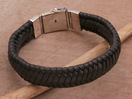 Kintamani Weave in Black Silver & Leather Bracelet Online Hot Sale