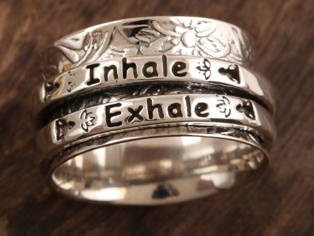 Just Breathe Sterling Silver Inhale Exhale Meditation Spinner Ring For Cheap