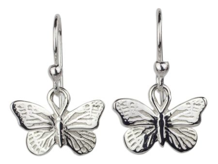 Monarch Butterfly Silver Dangle Earrings For Sale