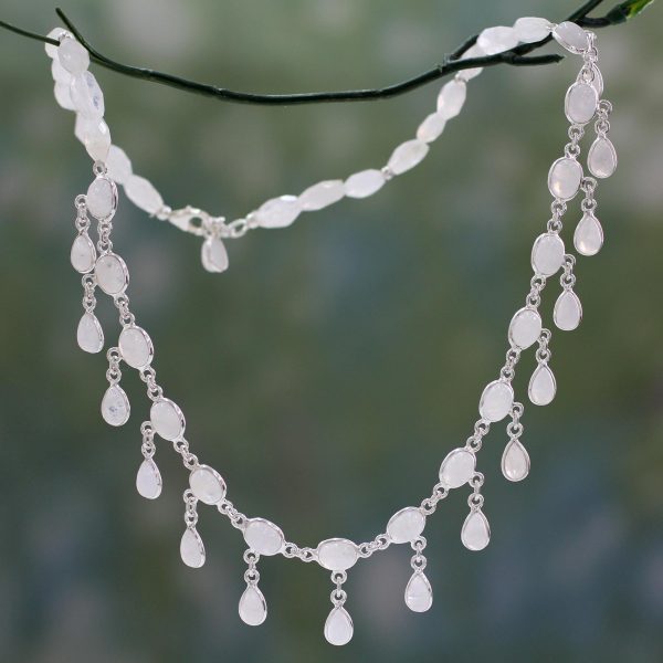 Moonstone & Silver Waterfall Necklace Discount