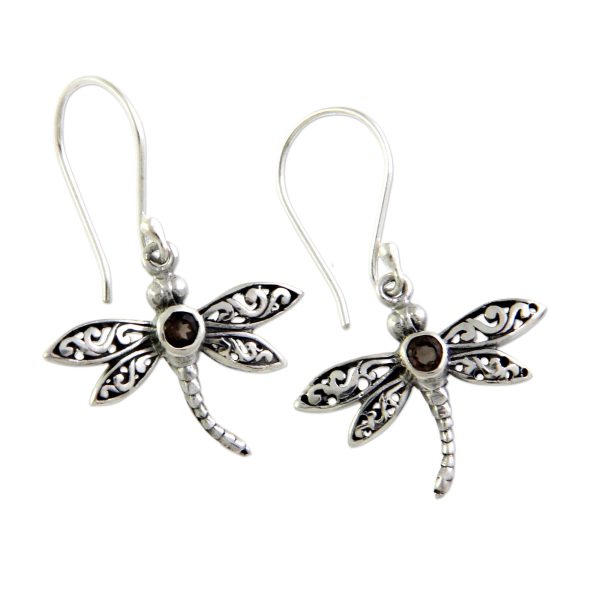 Smoky Quartz Enchanted Dragonfly Earrings Fashion