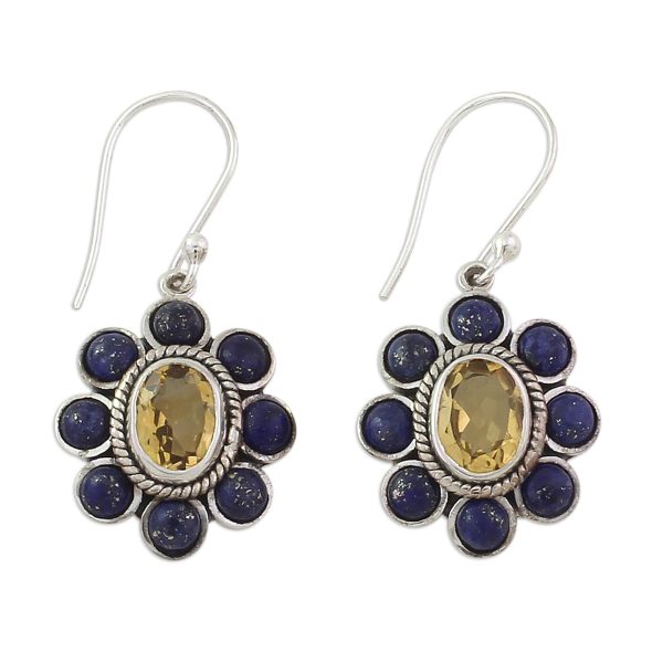 Sunny Blue Citrine & Lapis Lazuli Dangle Earrings For Cheap