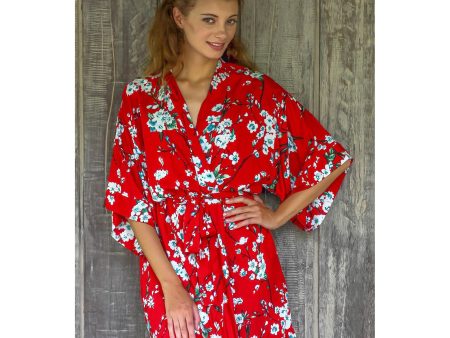 Holy Jasmine Red and White Floral Robe on Sale