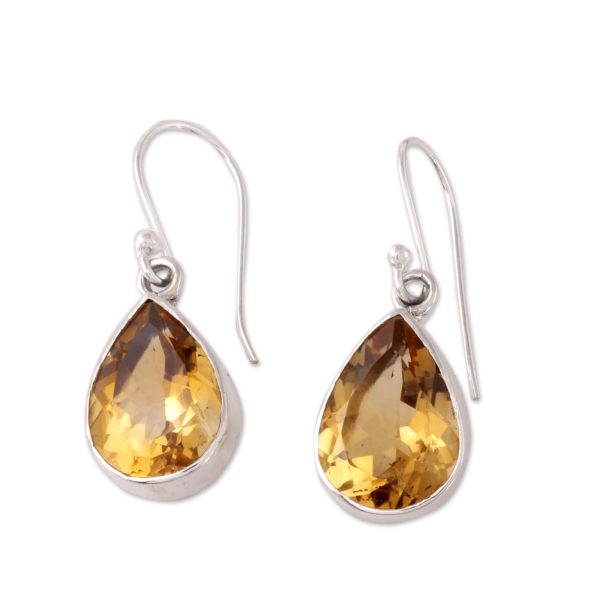 Yellow Glimmer 9-Carat Teardrop Citrine Dangle Earrings from India Sale