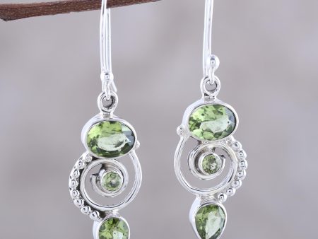 Meadow Labyrinth Peridot and Sterling Silver Spiral Dangle Earrings Fashion