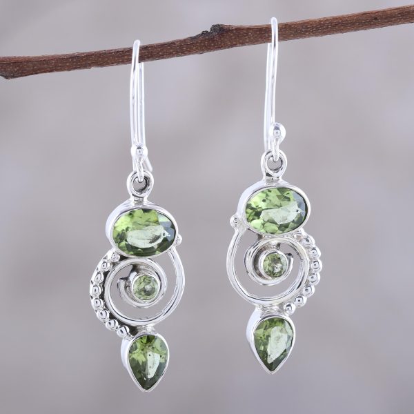 Meadow Labyrinth Peridot and Sterling Silver Spiral Dangle Earrings Fashion