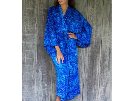 Bamboo Blue Rayon Batik Robe Online Sale