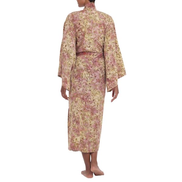 Grand Floral Beige Rayon Batik Robe Supply