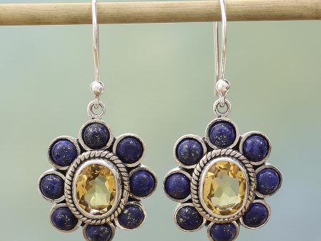 Sunny Blue Citrine & Lapis Lazuli Dangle Earrings For Cheap